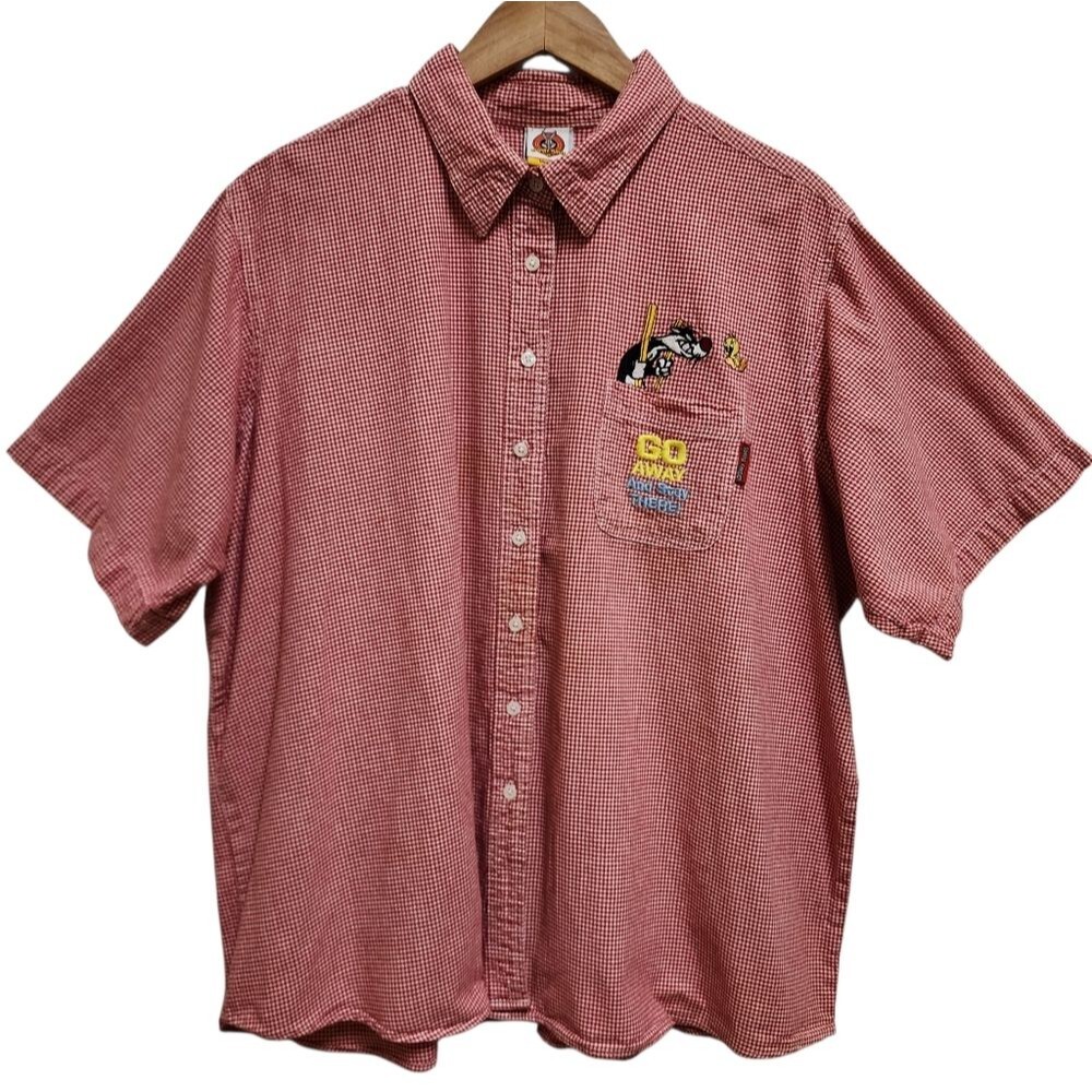 Looney Tunes Red Check Seersucker Sylvester Tweety Shirt 26W Go Away Stay There